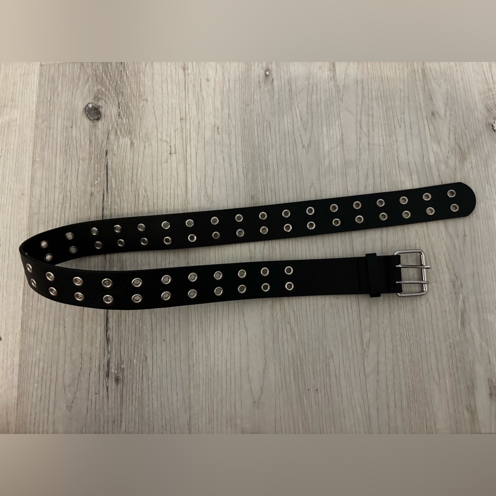 Brandy Melville Black Belt with Silver Eyelets